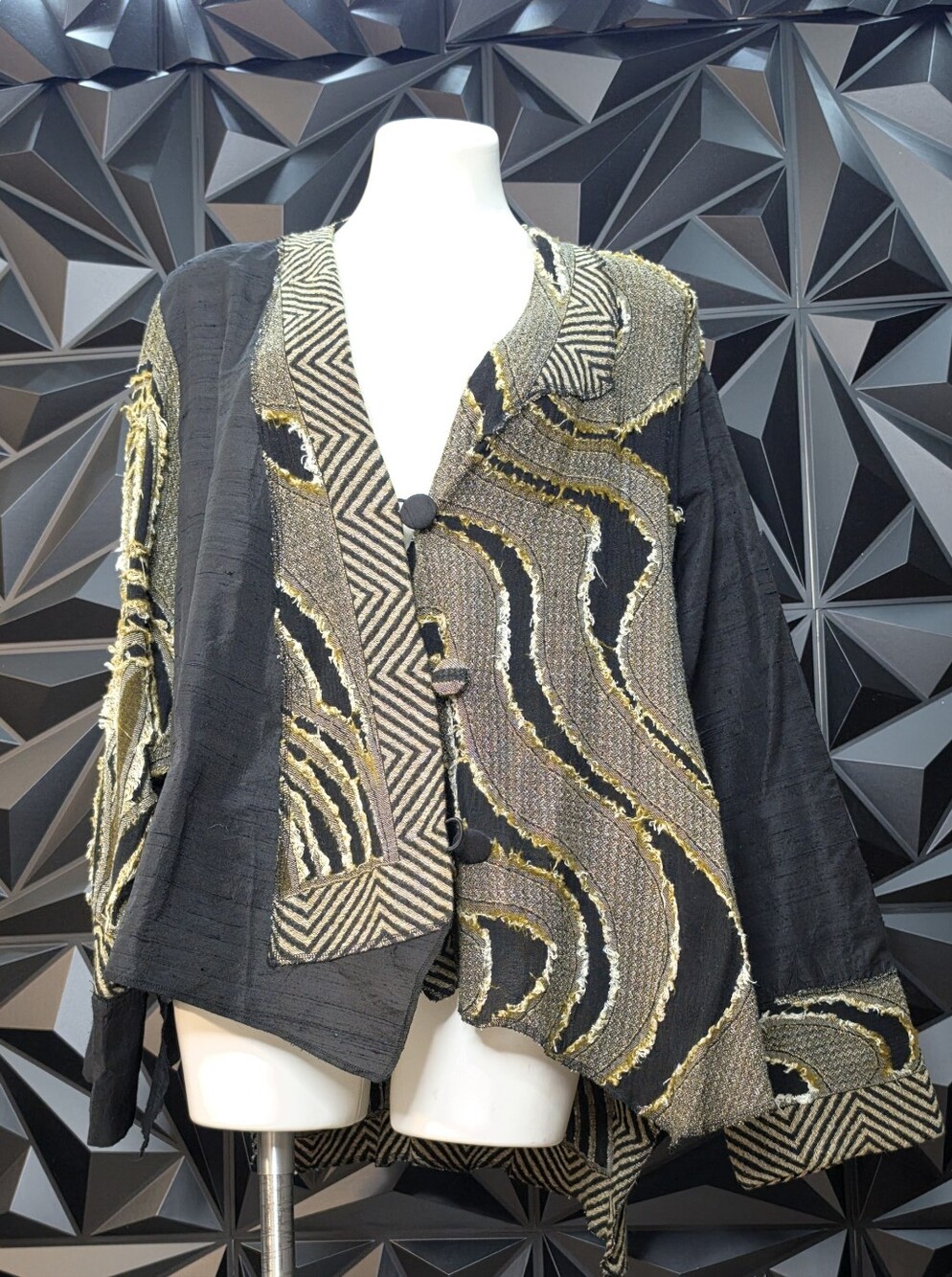 Aniina Black and Gold Embroidered Flow duster